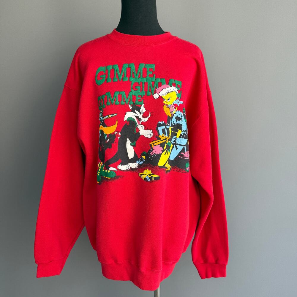 Vtg 90s Tultex Looney Tunes Christmas sweatshirt - Sylvester Tweety Bird size L